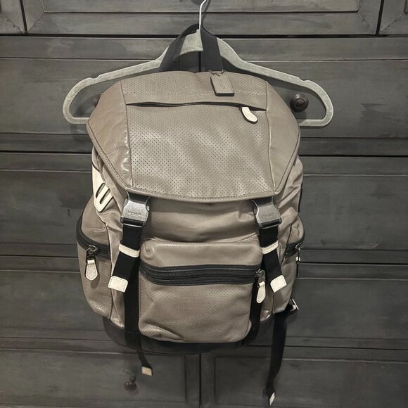 Coach All Terrain Trek Perforated Leather Canvas Unisex Backpack - Picture 1 of 17